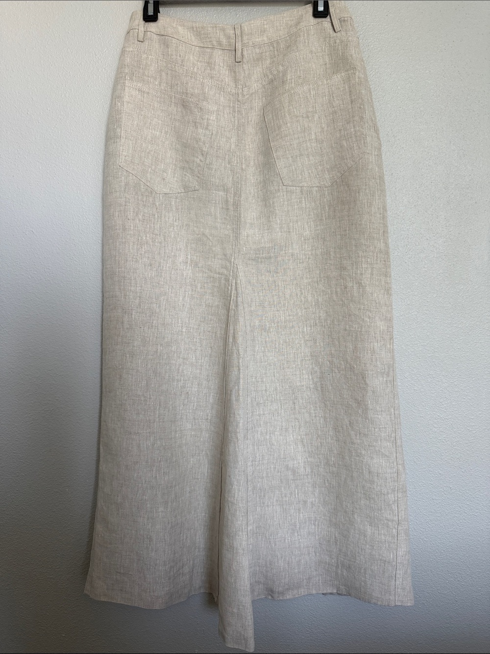 Women's Cream Linen Blend Midi Skirt with Front Slit - Picture 6 of 11